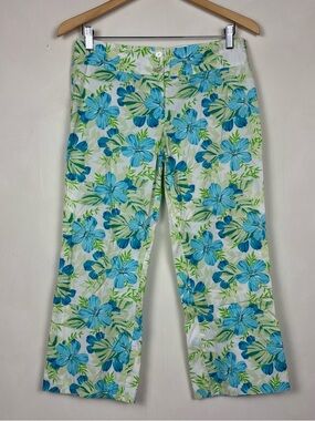 Vintage Y2K Floral Capri Pants Tropical Hawaiian Print Cropped Summer Boho Beach